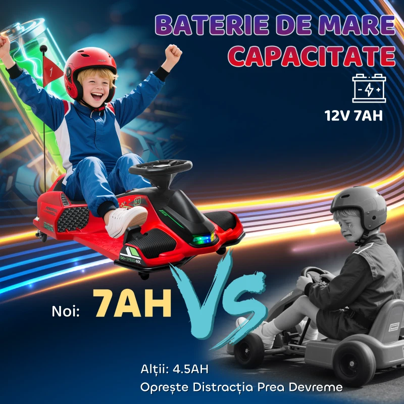 HOMCOM Kart Electric pentru Copii cu Pedale pentru Copii cu Pornire Lentă și Centură, 90x53x99 cm, Roșu(m-8)