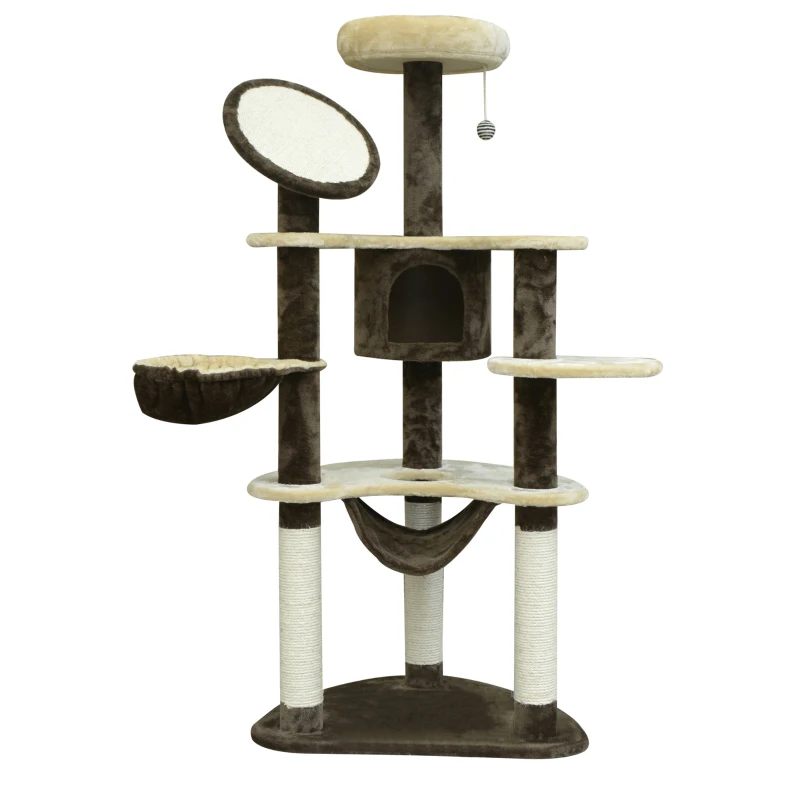 Pom de zgâriat pentru pisici cu acoperire sisal 65x50x153cm crem-cafea