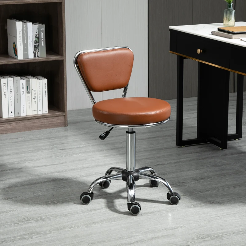 HOMCOM Scaun de masaj Vintage - scaun de lucru rotativ 360° - înălțime șezut reglabil 49-64 cm - acoperire sintetică maro metal cromat