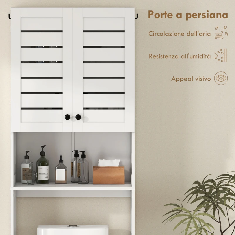 HOMCOM Mobile Sopra WC con Armadietto a 2 Ante e Ripiano Aperto, in Legno Bianco, 67x31.5x190 cm