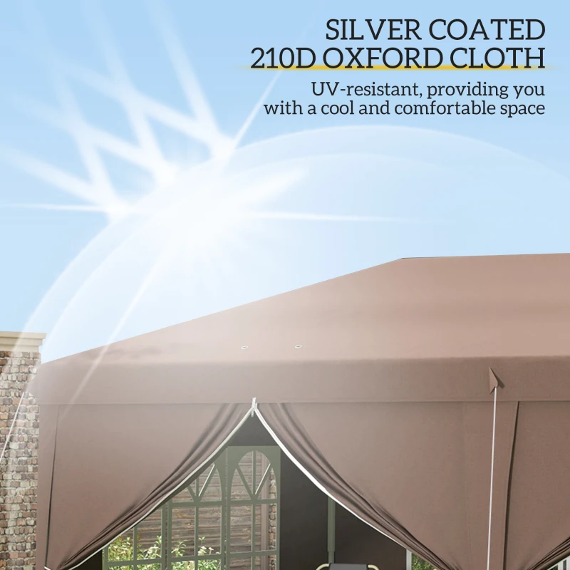 Outsunny 3 x 6 m Pop Up Gazebo with Sides and Windows, Height Adjustable Party Tent with Storage Bag for Garden, Camping, Event, Brown(m-5)