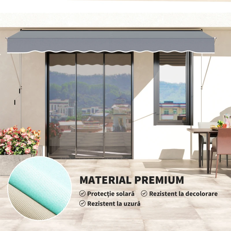 Outsunny Copertină Retractabilă cu Braț Pliabil, 400x120 cm, Gri Închis