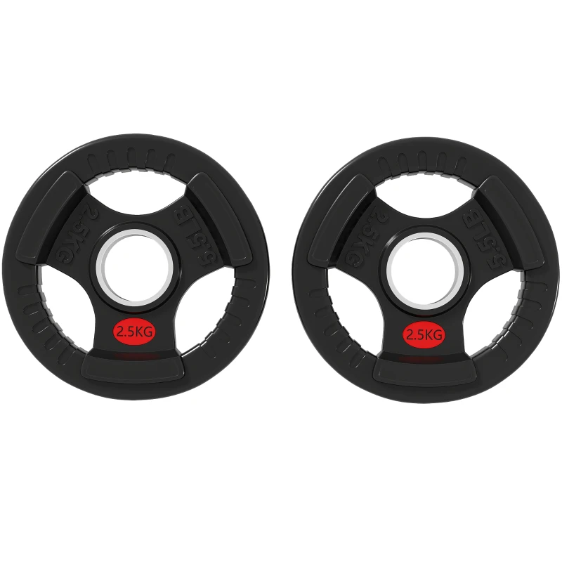 SPORTNOW Set de Disques Poids 2x2.5 kg avec Trou 5 cm et 3 Poignées, Acier avec Revêtement en Plastique, Noir