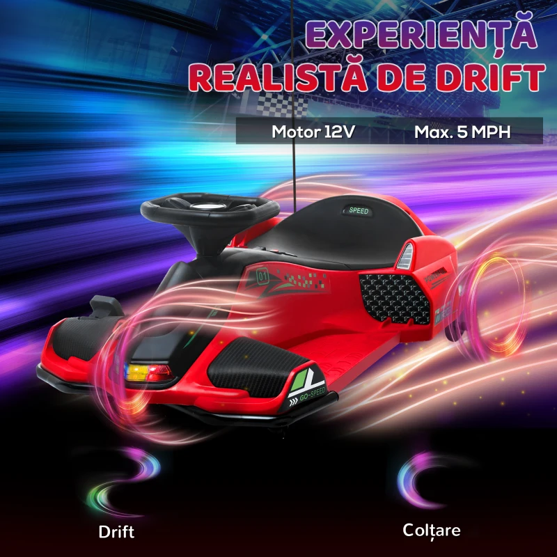 HOMCOM Kart Electric pentru Copii cu Pedale pentru Copii cu Pornire Lentă și Centură, 90x53x99 cm, Roșu(m-4)