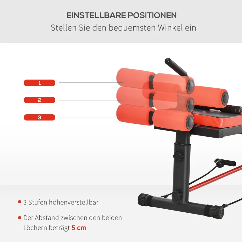 HOMCOM Trainingsbank Sit-Up-Bank Bauchtrainer Multifunktion mit Trainingsbändern Fitness Stahl Schwarz 139 x 58 x 71-81 cm