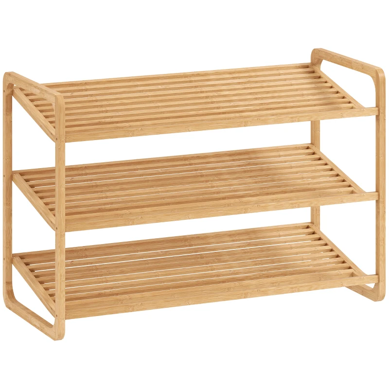 HOMCOM Etajeră pentru pantofi cu 3 rafturi pentru 12 perechi de pantofi din bambus 76x33x50.8 cm