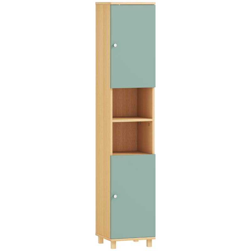 HOMCOM Badezimmerschrank Aufbewahrungsschrank 2 Schränke 2 offene Fächer verstellbare Regale 30 x 30 x 166 cm, Grün