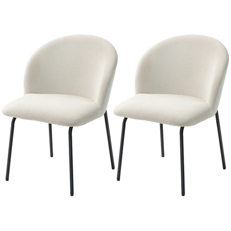 HOMCOM Set mit 2 Esszimmerstühlen aus Rippvelours, Küchenstühle mit Stahlbeinen, 56x58x78cm, Creme