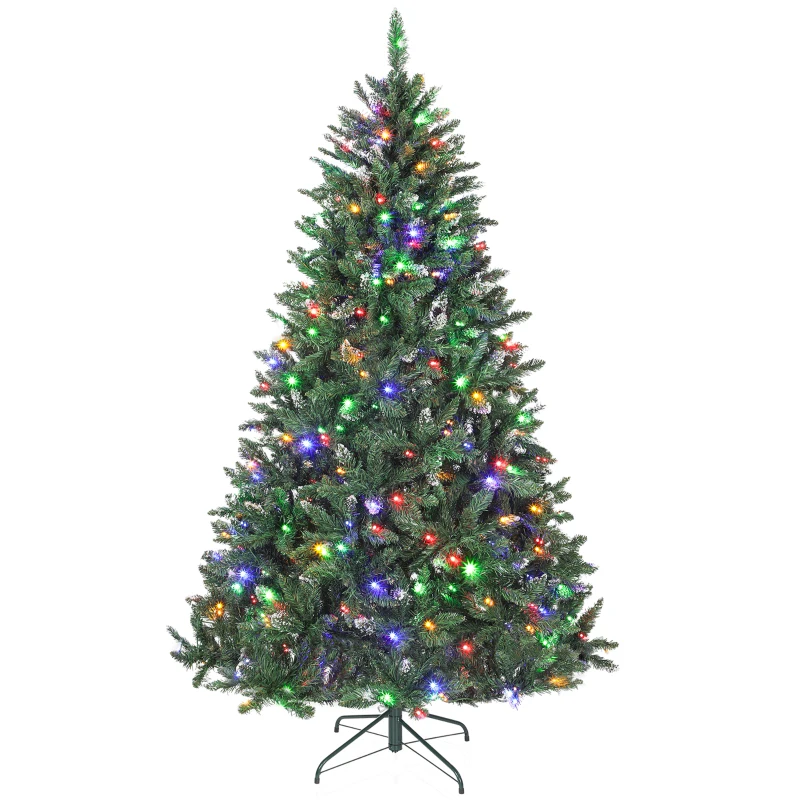 HOMCOM Weihnachtsbaum Tanne 210 cm mit LED-Lichtern 9 Beleuchtungsmodi 1160 Zweige mit künstlichem Schnee Grün