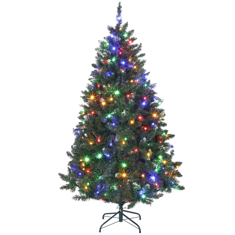 HOMCOM Sapin de Noël en Sapin 180 cm avec Lumières LED 9 Modes d'Éclairage 802 Branches avec Neige Artificielle Vert