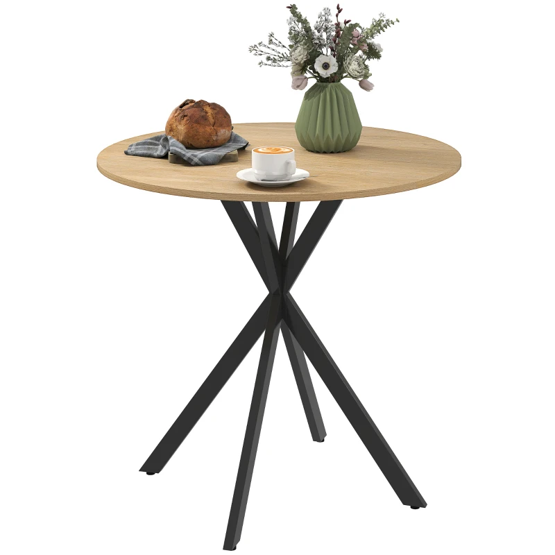 HOMCOM Table à manger ronde pour 2 personnes avec plateau aspect bois et piètement croisé en acier, blanc chêne