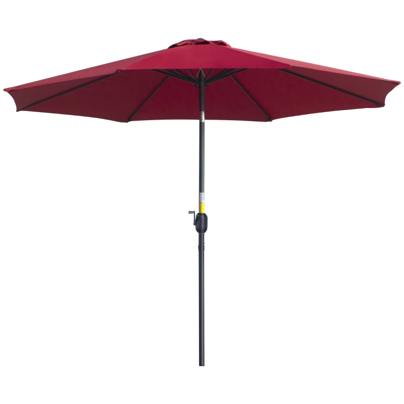 Outsunny 3m Parasol Patio Umbrella, Outdoor Sun Shade with Tilt and Crank Handle for Balcony, Bench, Garden, Wine Red