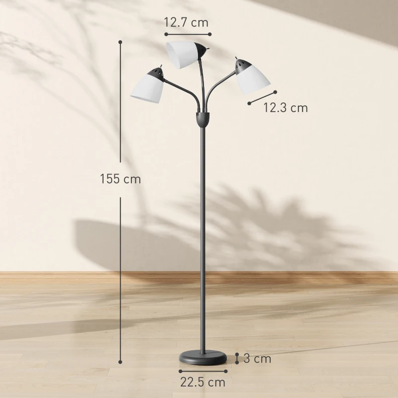 HOMCOM Arc Tree Floor Lamp with 3 Adjustable Rotating Lights and 3000K/4500K/6500K Colour Temperatures, Industrial Standing Lamp with Steel Frame for Bedroom Living Room, 155cm, Black
