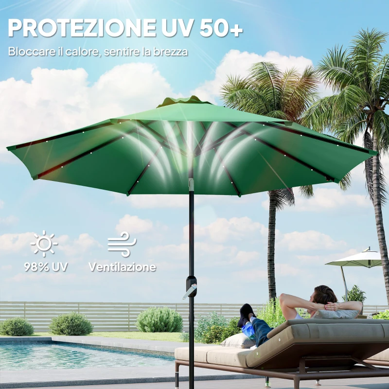 Outsunny Telo di Ricambio per Ombrellone da 3 m a 8 Stecche, Poliestere Anti UV 50+, Verde