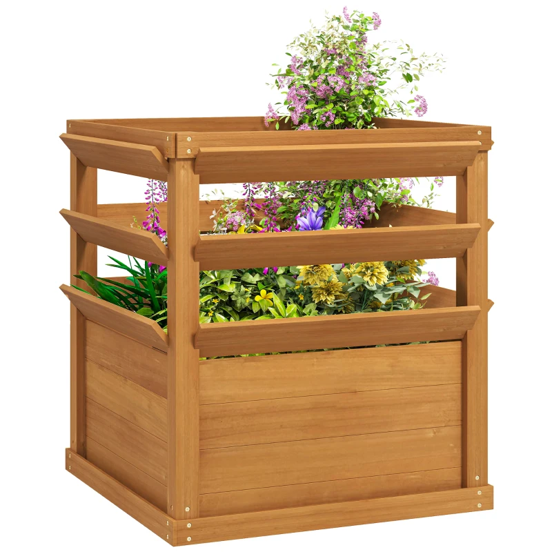 Outsunny Verhoogde Plantenbak met Klimrek, Spalier Plantenbak Hout 65 x 65 x 73 cm Karamelbruin