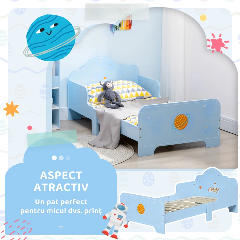 Zonekiz Pat Copii 3–6 Ani – Design Spatial, Albastru Deschis