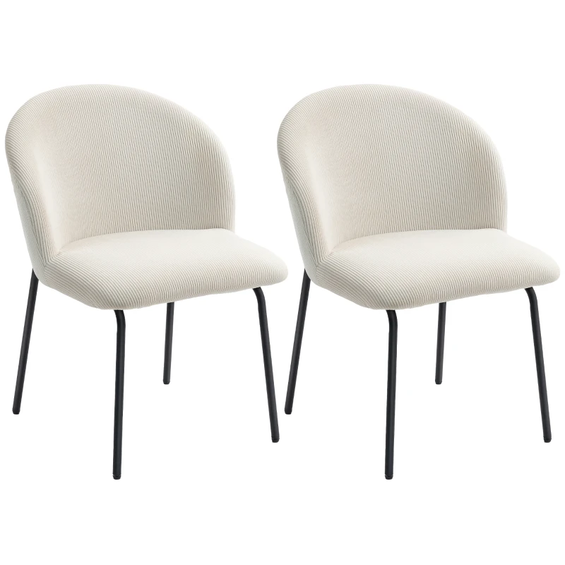 HOMCOM Set mit 2 Esszimmerstühlen aus Rippvelours, Küchenstühle mit Stahlbeinen, 56x58x78cm, Creme