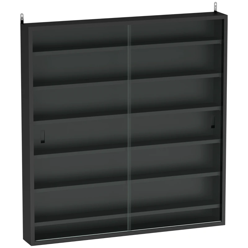 HOMCOM Étagère de Rangement à 6 Étagères Ajustables en Bois avec Portes en Verre, 80x9.5x83 cm, Noir