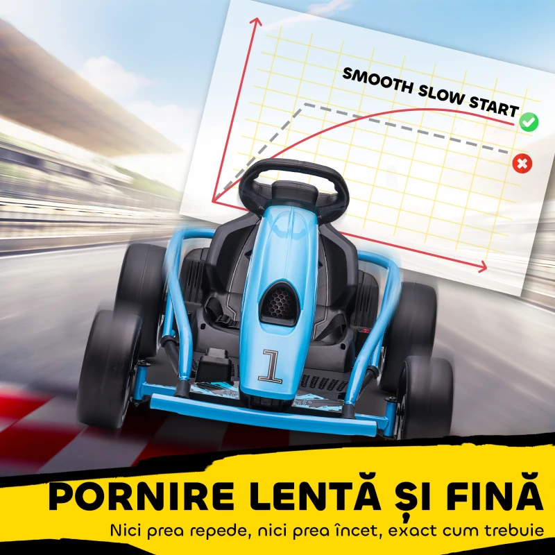 HOMCOM Go Kart Electric pentru Copii, Kart cu Pedale pentru Copii cu Pornire Lentă, Claxon, 115x77x54 cm, Albastru(m-7)