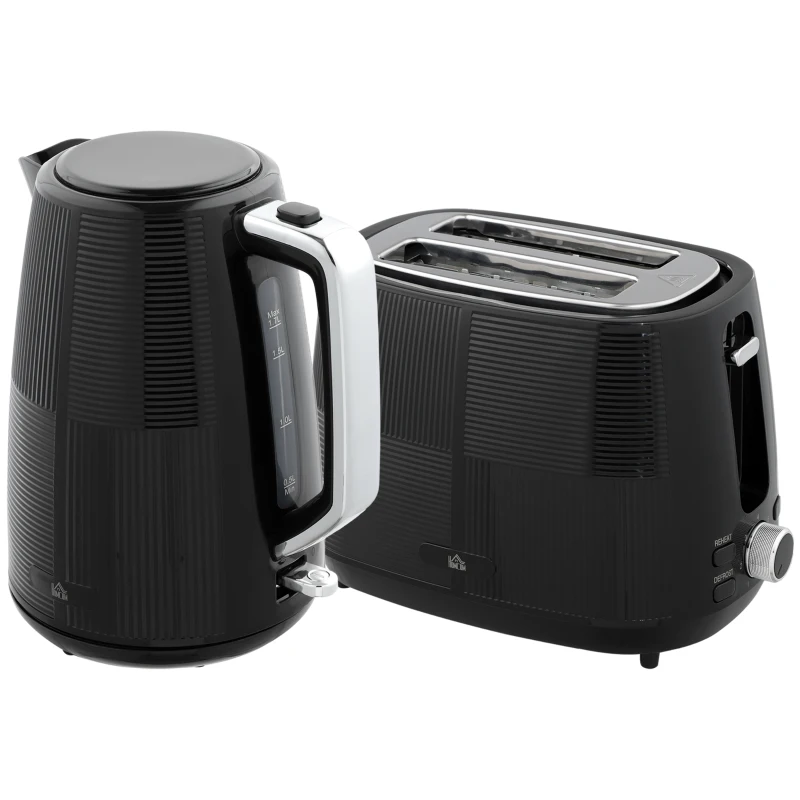 HOMCOM Ensemble Bouilloire et Grille-Pain, 1,7 L, Fonctions Variées, Acier Inoxydable, Noir