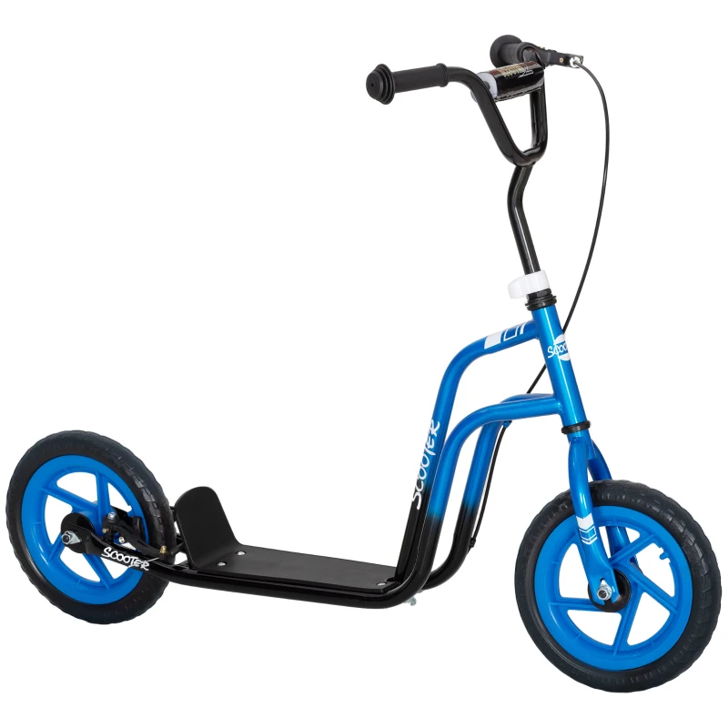 AIYAPLAY Patinete scooter para niños con manillar ajustable, ruedas grandes, soporte de estacionamiento, freno de mano, para niños de 5 a 12 años, Azul