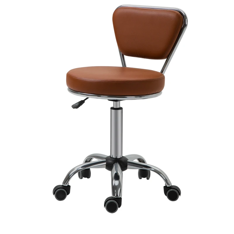 HOMCOM Scaun de masaj Vintage - scaun de lucru rotativ 360° - înălțime șezut reglabil 49-64 cm - acoperire sintetică maro metal cromat