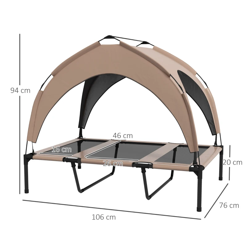 PawHut Pat pentru câini și pisici pe picioare, pat pentru câini ridicat, velum anti-UV, Oxford, sac de transport 106 x 76 x 94 cm, cafeniu