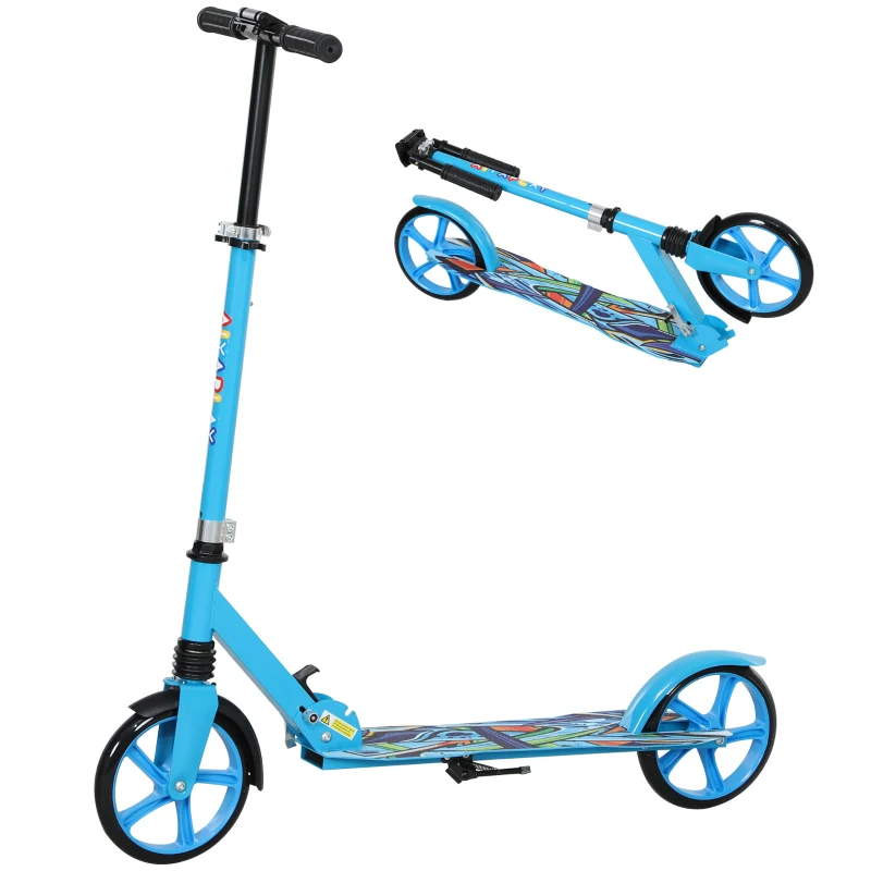 AIYAPLAY Foldable Kids Scooter with Adjustable Handlebar, 200mm Big Wheel, Rear Fender Brake, for Ages 6-12 Years, Blue