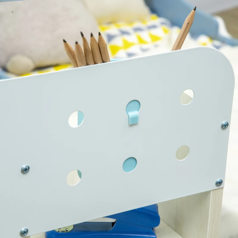 HOMCOM Ensemble Bureau et Chaise pour Enfants à partir de 3 Ans Réglable, Table Inclinable à 60° avec Tiroir et Étagères, Bleu