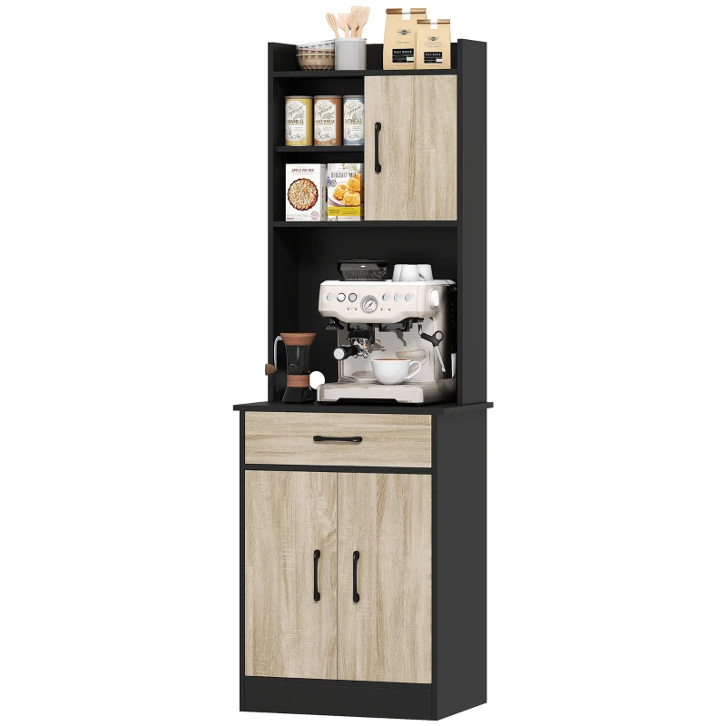 HOMCOM Buffet haut cuisine, armoire de cuisine, tiroir, 3 portes, étagères ouvertes, plan de travail, 60x40x180cm, bois naturel