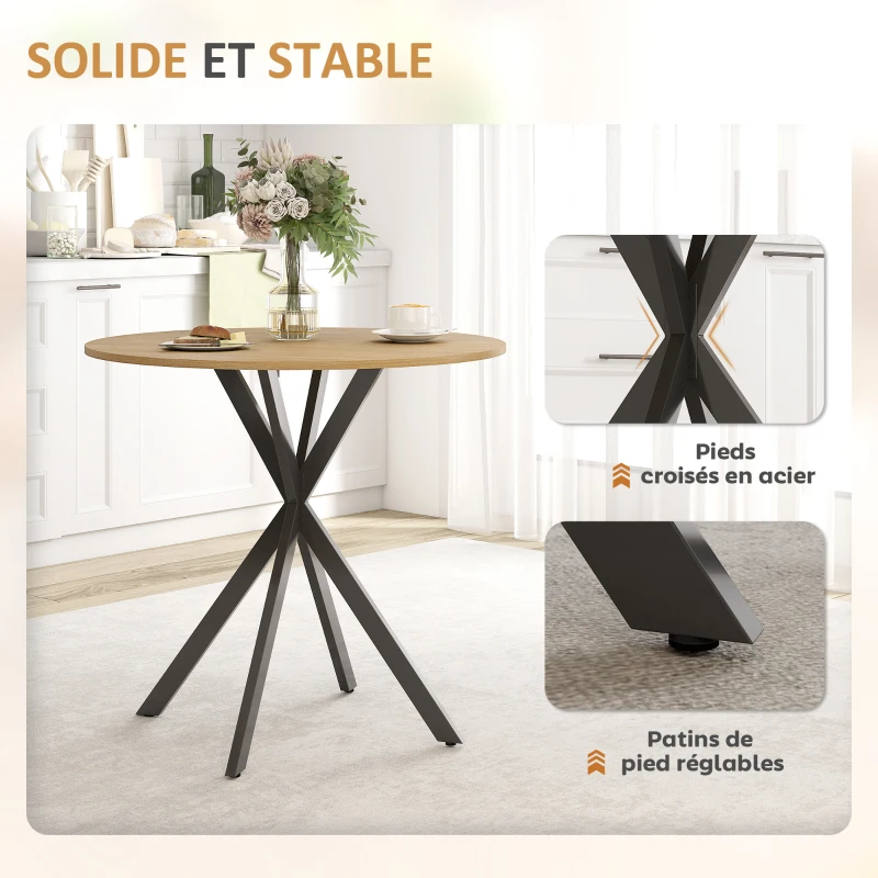 HOMCOM Table à manger ronde pour 2 personnes avec plateau aspect bois et piètement croisé en acier, blanc chêne