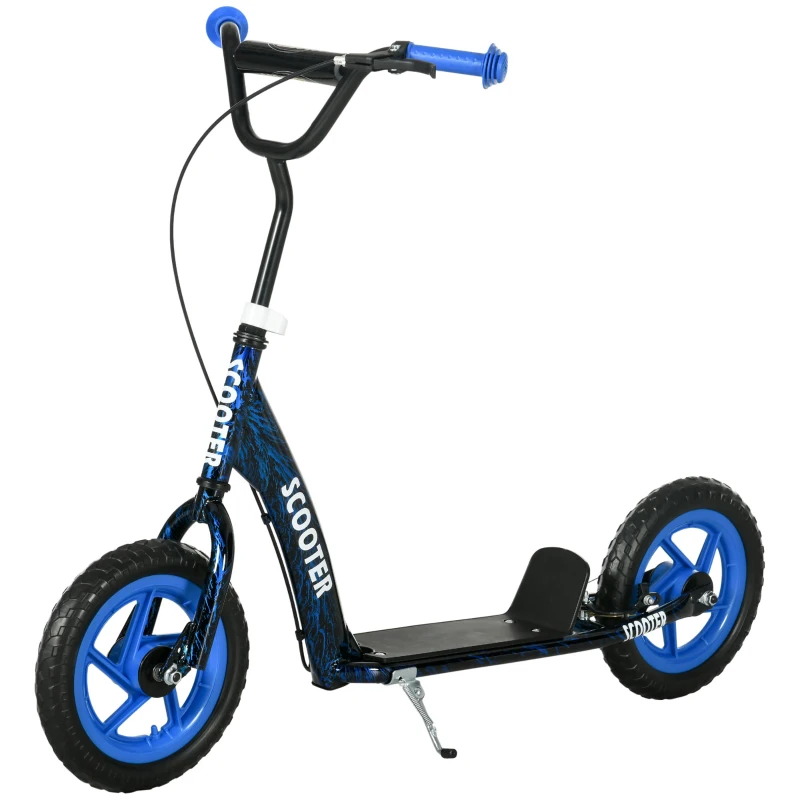 AIYAPLAY Trotinetă patineta pentru copii cu roți mari, 6-12 ani, înălțime reglabilă, frână din spate, suport, albastră