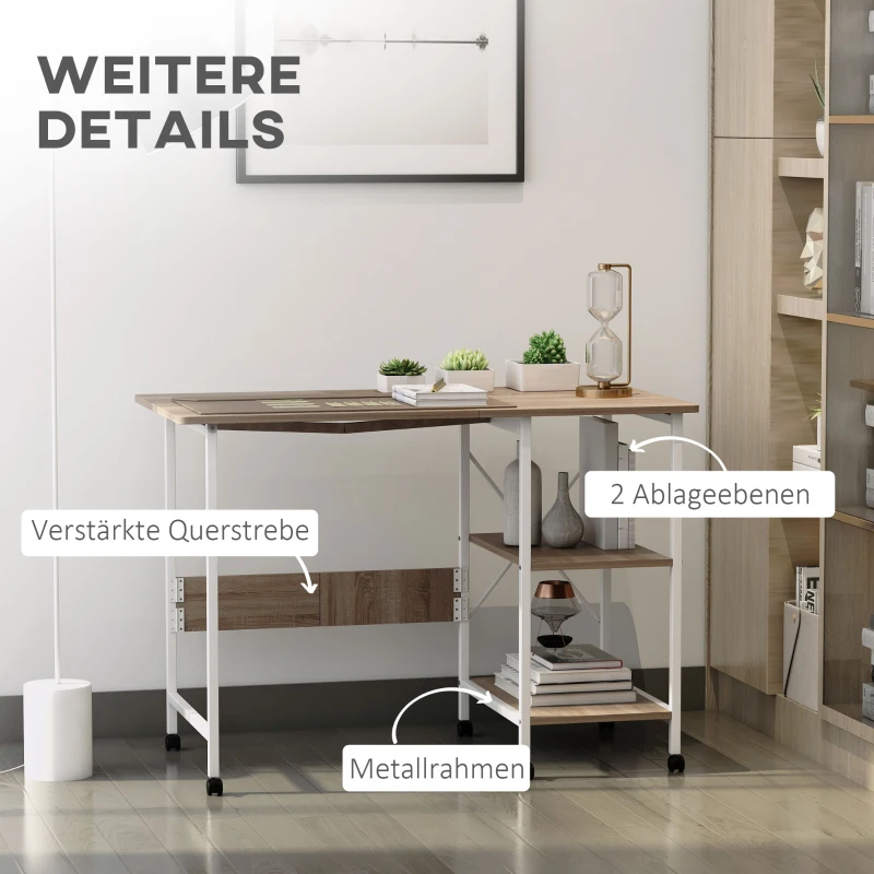 HOMCOM Klaptafel tafel bureau kantoortafel met wielen computertafel mobiel MDF natuur