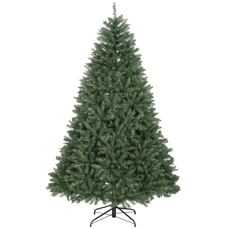 HOMCOM Sapin de Noël Artificiel de 210 cm avec Branches à Ouverture Zippée et Base en Métal Pliable, Vert