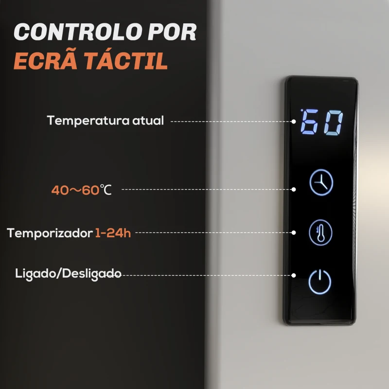 HOMCOM Toalheiro Elétrico de Parede 130W com Control WIFI Ecrã Tátil Temporizador 4 Barras Temperatura Ajustável Baixo Consumo IPX4 47,5x9,5x49 cm Branco