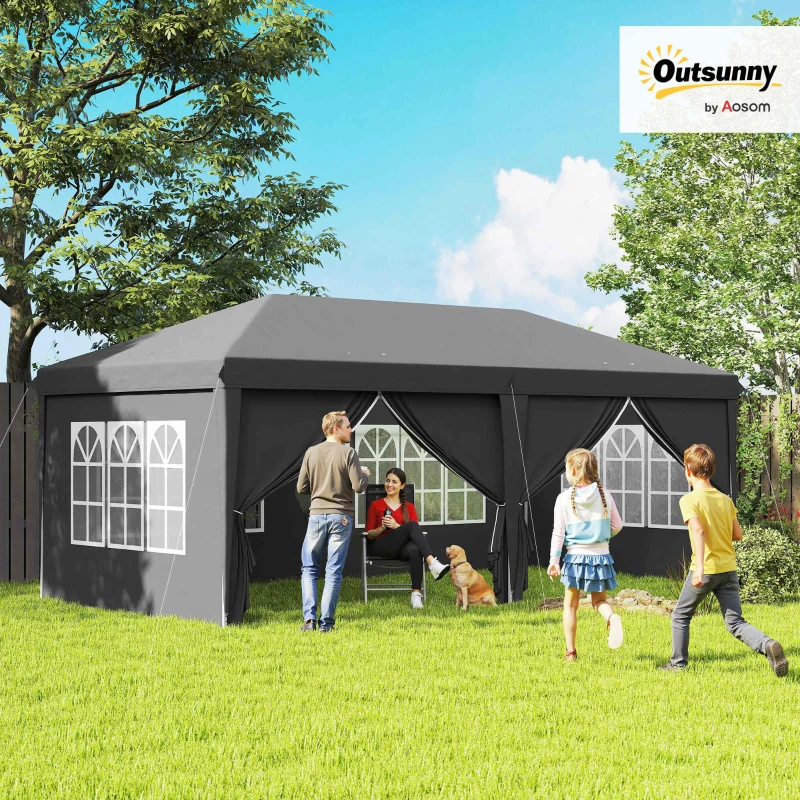 Outsunny 3 x 6m Pop-Up Gazebo, with Curtain Walls and Windows - Grey(m-10)