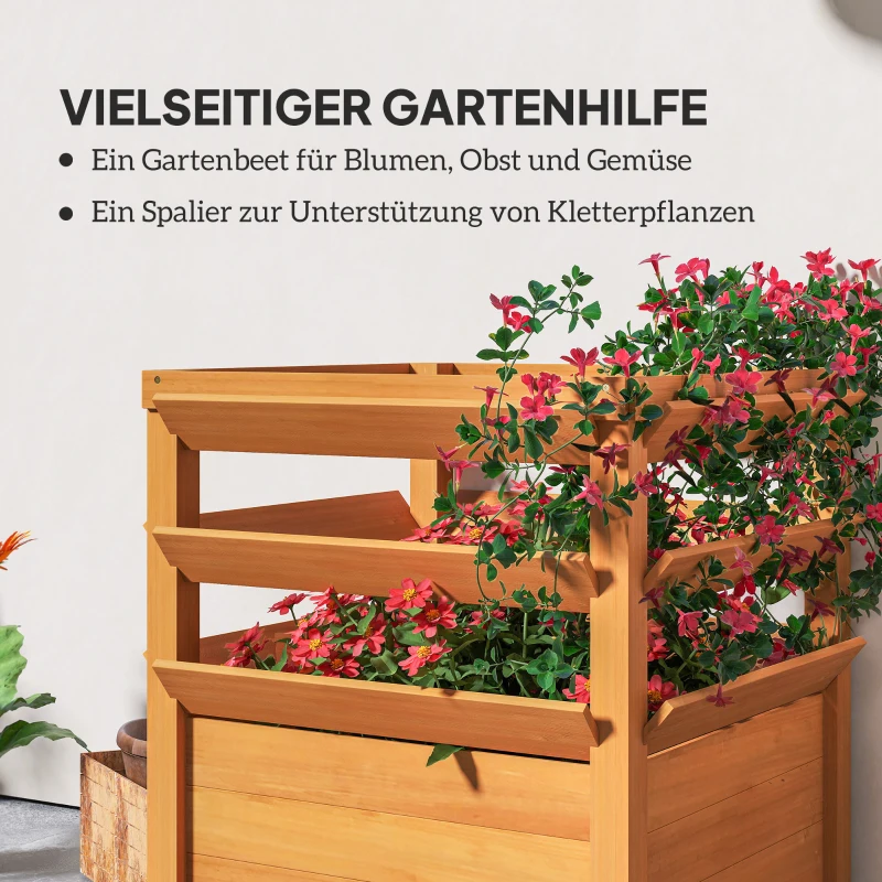 Outsunny Verhoogde Plantenbak met Klimrek, Spalier Plantenbak Hout 65 x 65 x 73 cm Karamelbruin