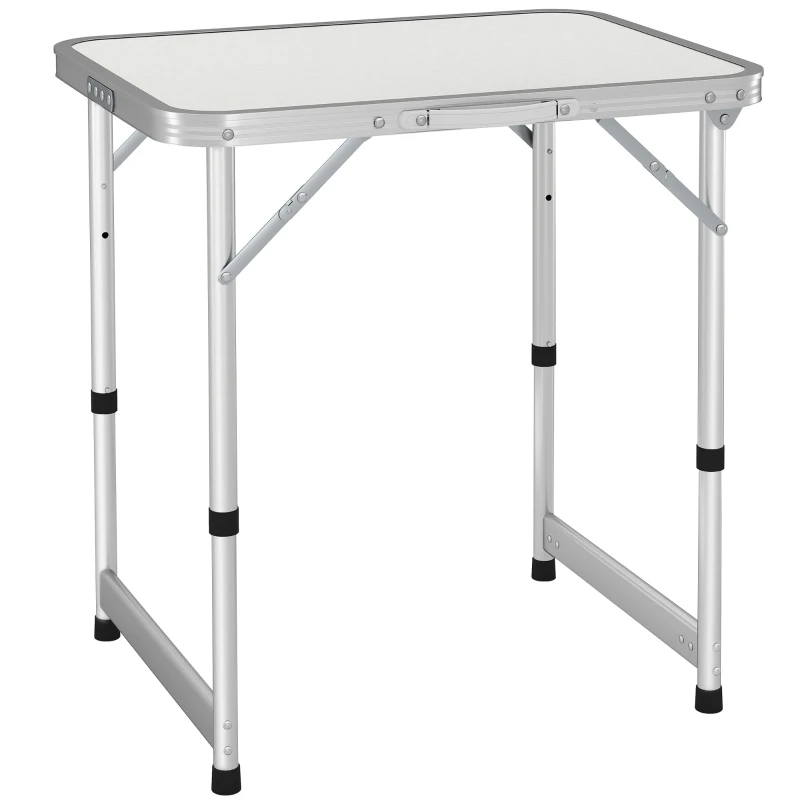Outsunny Masă de Camping Pliabilă, Masă Universală, Masă de Transport pentru Grădină, Aluminiu, Alb 60 x 45 x 47,5/64 cm