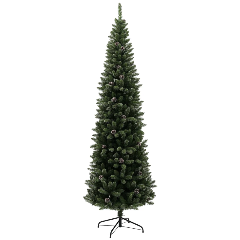 HOMCOM Arbre de Noël Innevato Haut 225 cm avec 980 Branches, Pommes de Pin et Base en Acier