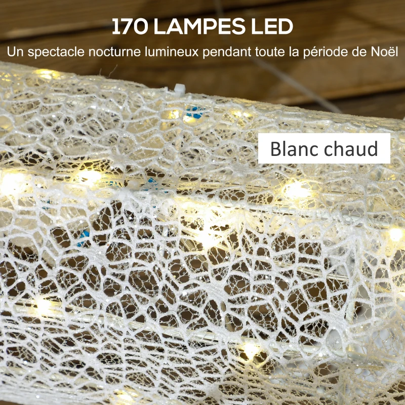 Outsunny Renne et traîneau lumineux de Noël avec 170 LED blanc chaud, décoration de Noël pour intérieur et extérieur, 50x29x42cm