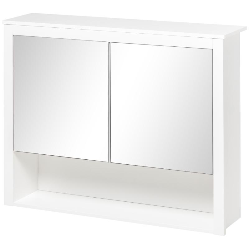 HOMCOM Dulap de baie cu oglinda, armoire montata, 2 usi cu oglinda, raft de depozitare, 80L x 20P x 65H cm, alb