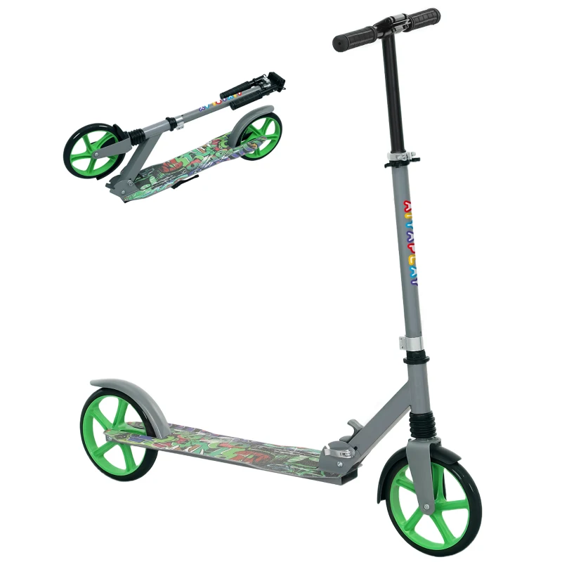 AIYAPLAY Foldable Kids Scooter with Adjustable Handlebar, 200mm Big Wheel, Rear Fender Brake, for Ages 6-12 Years, Green