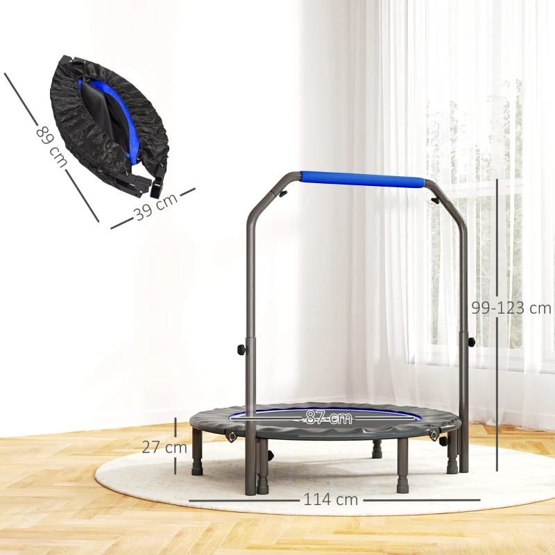 HOMCOM Trampoline Pliable Ø114 cm avec Poignée Ajustable Cadre en Acier pour Entraînement Jambes Corps Bleu et Noir