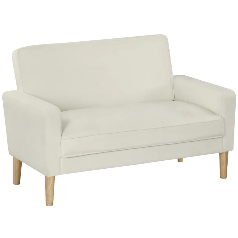 HOMCOM 2-Sitzer-Sofa, Doppelsitzsofa mit Kautschukholzbeinen, Polstersofa für Wohnzimmer, Schlafzimmer, Cremeweiß