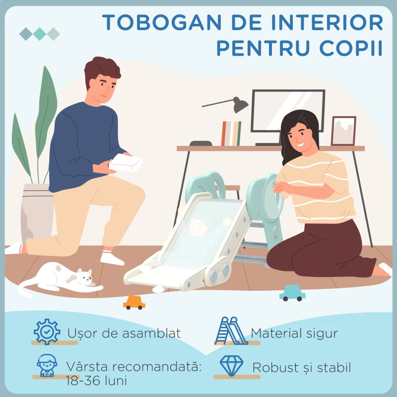 AIYAPLAY Tobogan de Interior Pliabil pentru Copii, Tobogan din Plastic pentru Copii 18-36 Luni, 102x53x53 cm, Verde