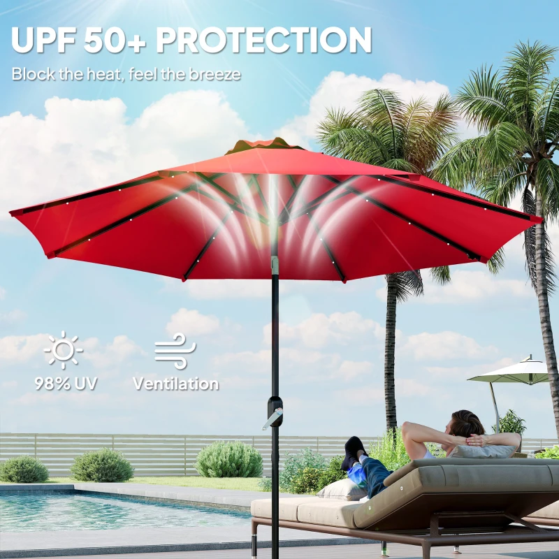 Outsunny 3 m Replacement Parasol Canopy with Top Vent, UPF 50+ Garden Parasol Replacement Canopy, 8 Rib Parasol Cover Replacement Fits Various Frames, Red