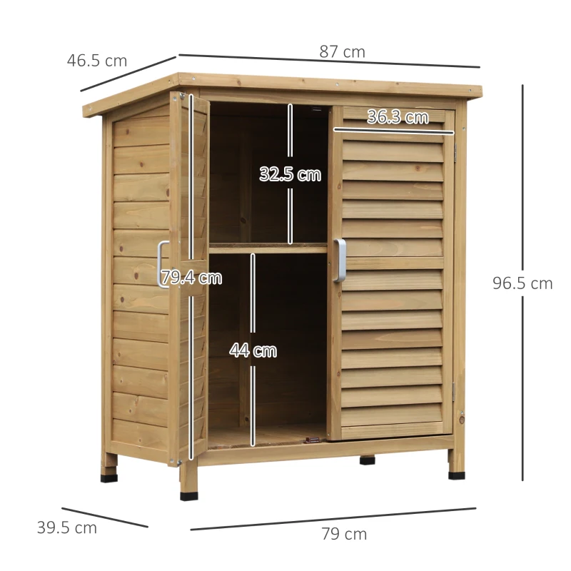 Outsunny Garden Shed Wooden Garden Storage Shed 2 Door Unit Solid Fir Wood Garage Tool Organisation Cabinet 87L x 46.5W x 96.5Hcm