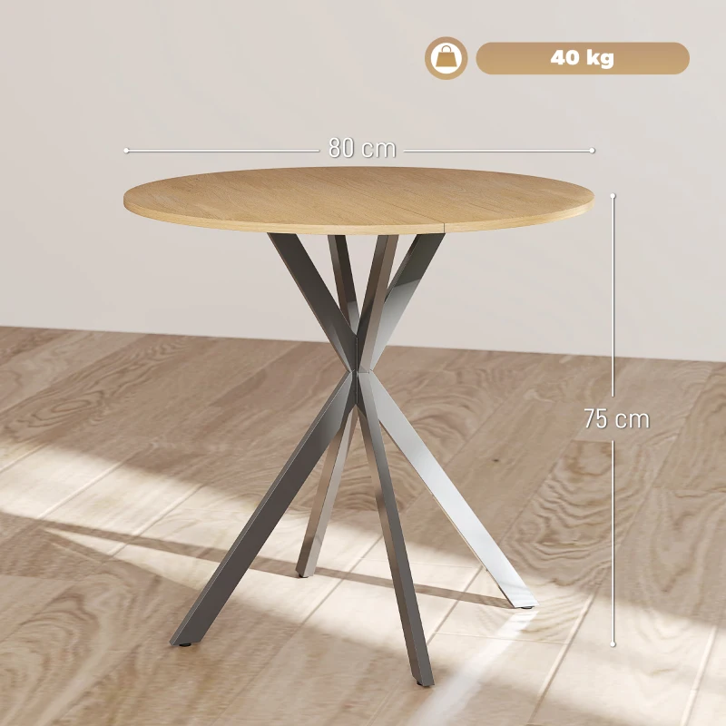 HOMCOM Table à manger ronde pour 2 personnes avec plateau aspect bois et piètement croisé en acier, blanc chêne