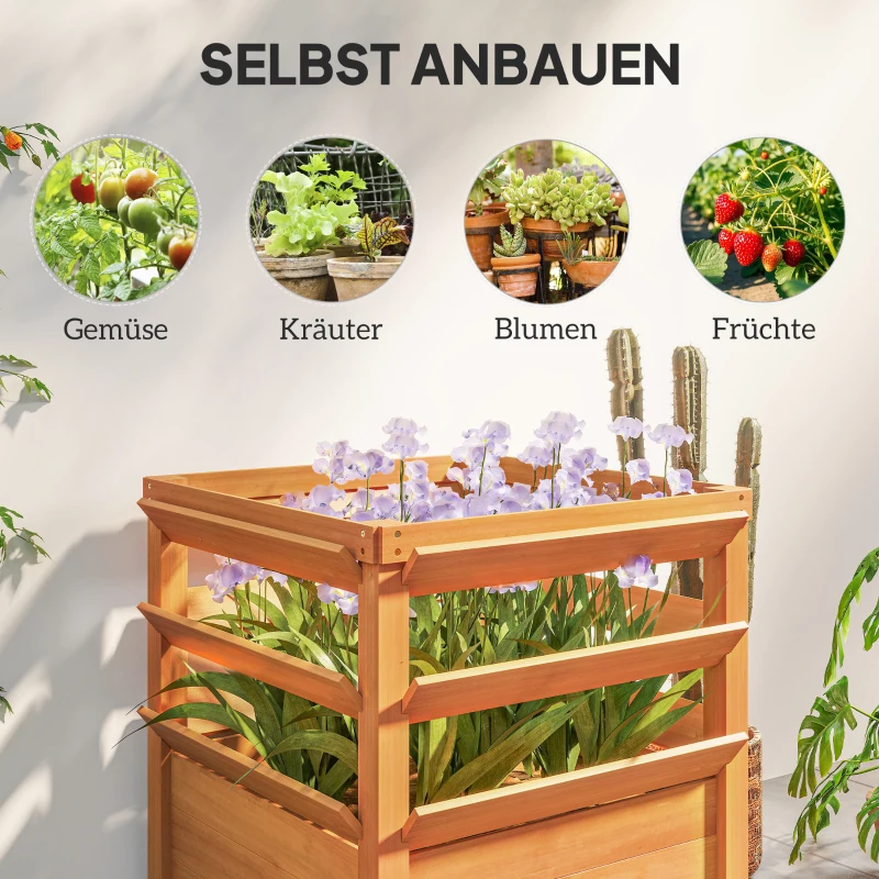 Outsunny Verhoogde Plantenbak met Klimrek, Spalier Plantenbak Hout 65 x 65 x 73 cm Karamelbruin