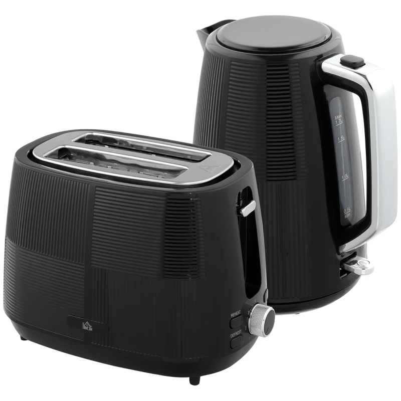 HOMCOM Set de Hervidor de Agua y Tostadora, 1.7 L, varias funciones, Acero inoxidable, Negro
